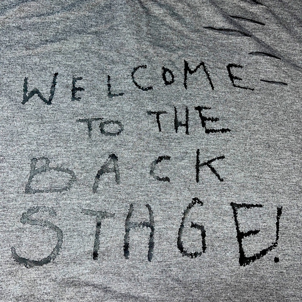 NAMO GRAY T SHIRT distressed split sided 42” chest WELCOME TO THE BACK STAGE LRG